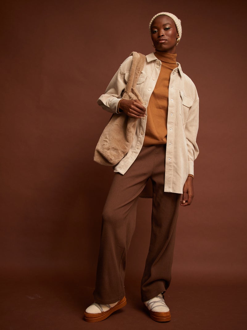 Pantalon en maille côtelée Marron - Kiabi