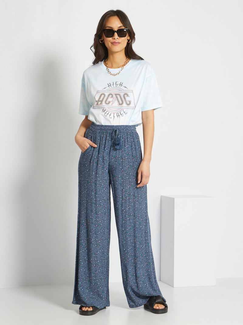 Pantalon en maille crêpée Bleu imprimé - Kiabi