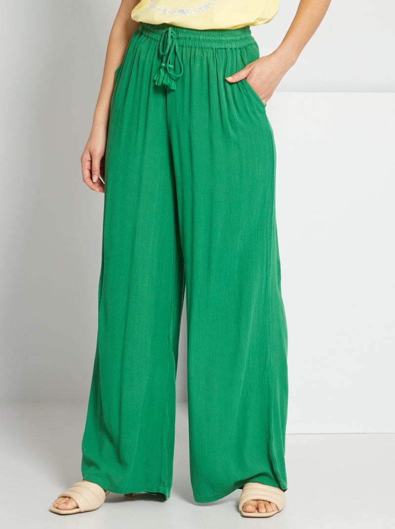Pantalon en maille crêpée Vert - Kiabi