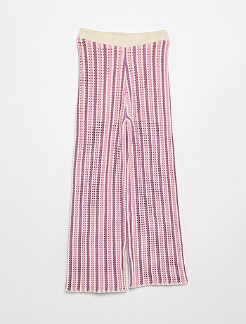 Pantalon en maille effet crochet à rayures