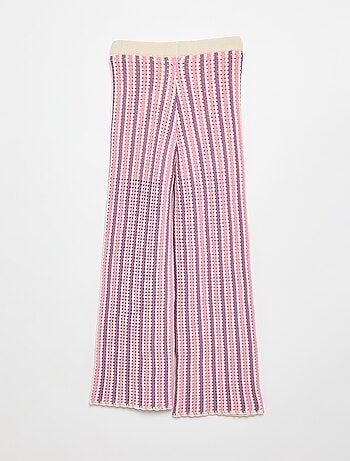 Pantalon en maille effet crochet à rayures