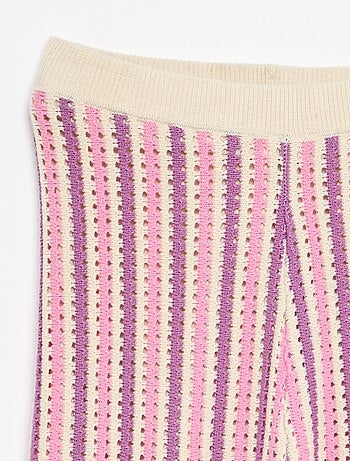 Pantalon en maille effet crochet à rayures