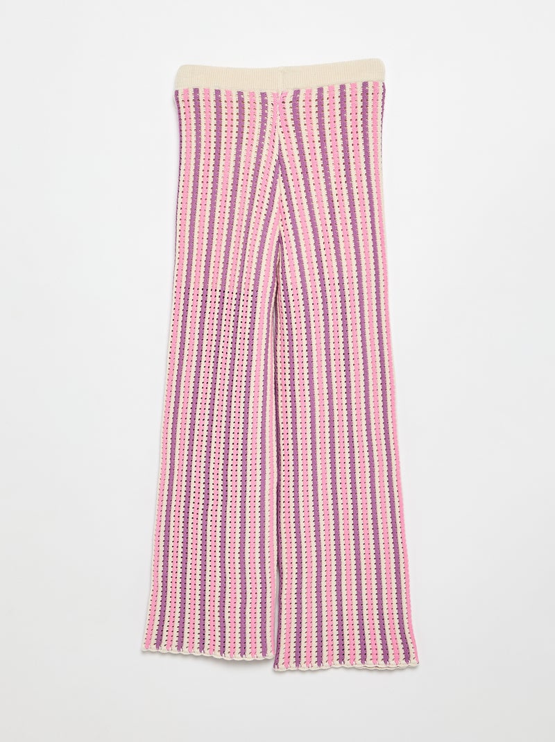 Pantalon en maille effet crochet à rayures Violet - Kiabi