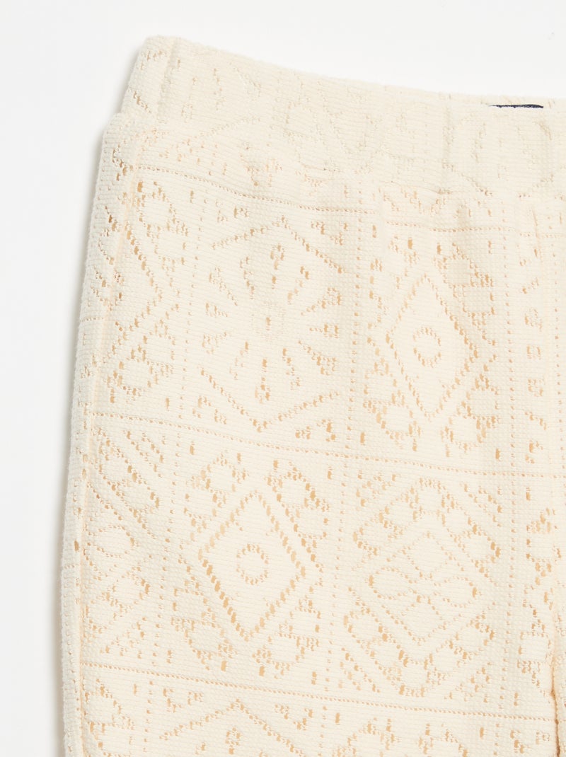 Pantalon en maille effet crochet coupe flare Beige - Kiabi