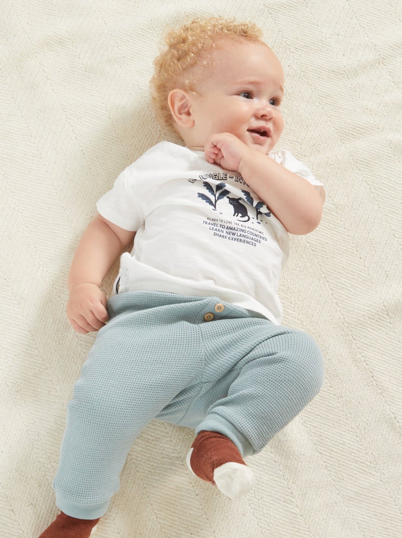 Pantalon en maille gaufrée bleu - Kiabi