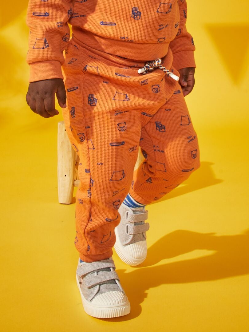 Pantalon en maille gaufrée Orange - Kiabi