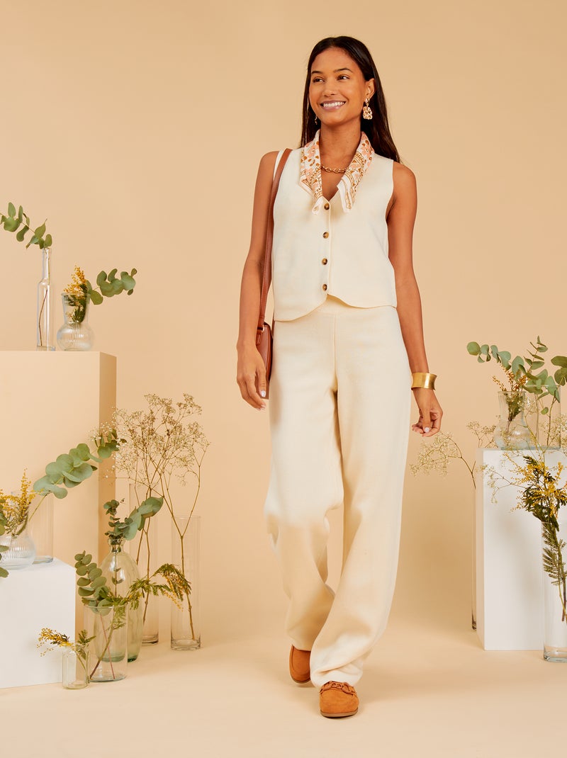 Pantalon en maille ottoman Beige - Kiabi