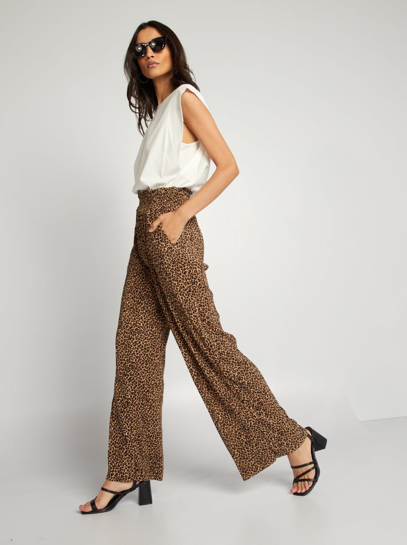 Pantalon en maille plissée à taille élastiquée Léopard - Kiabi