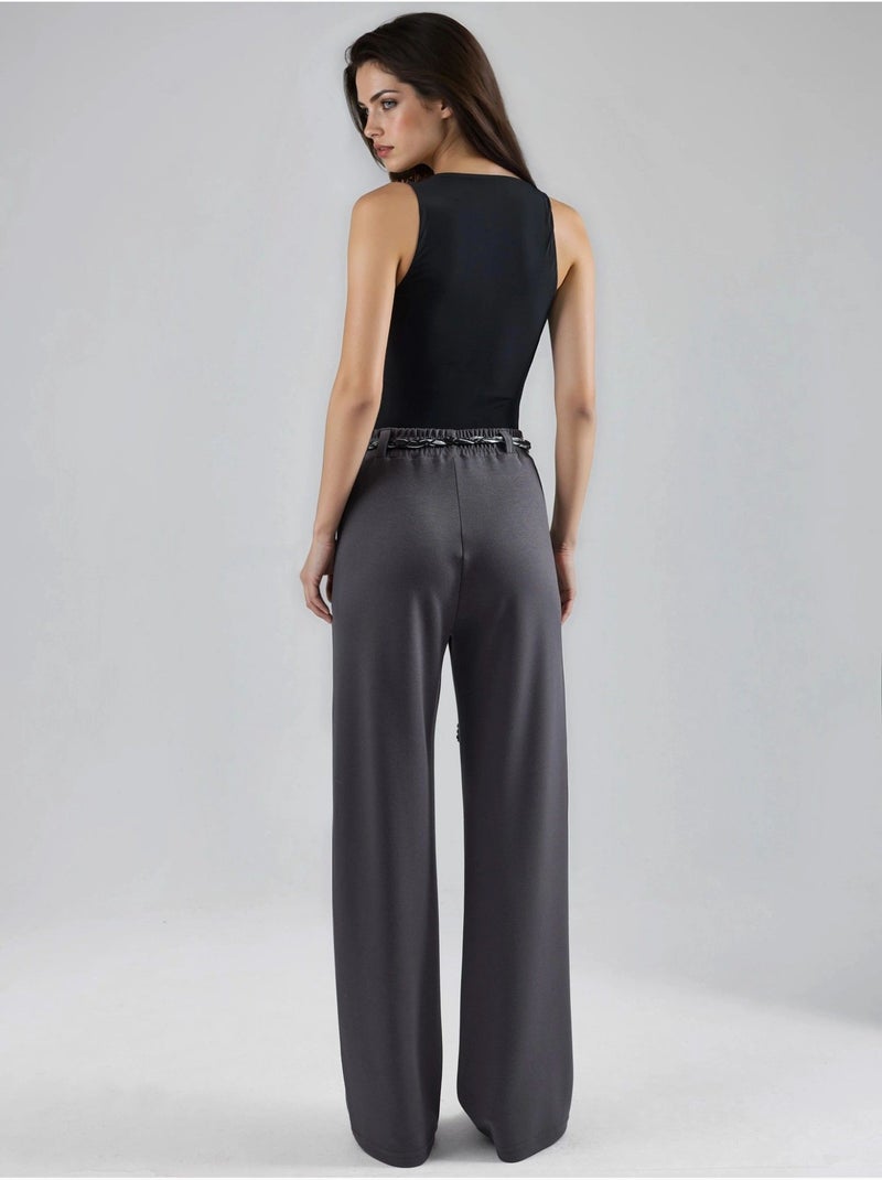 Pantalon en maille taille haute à jambes droites Gris - Kiabi