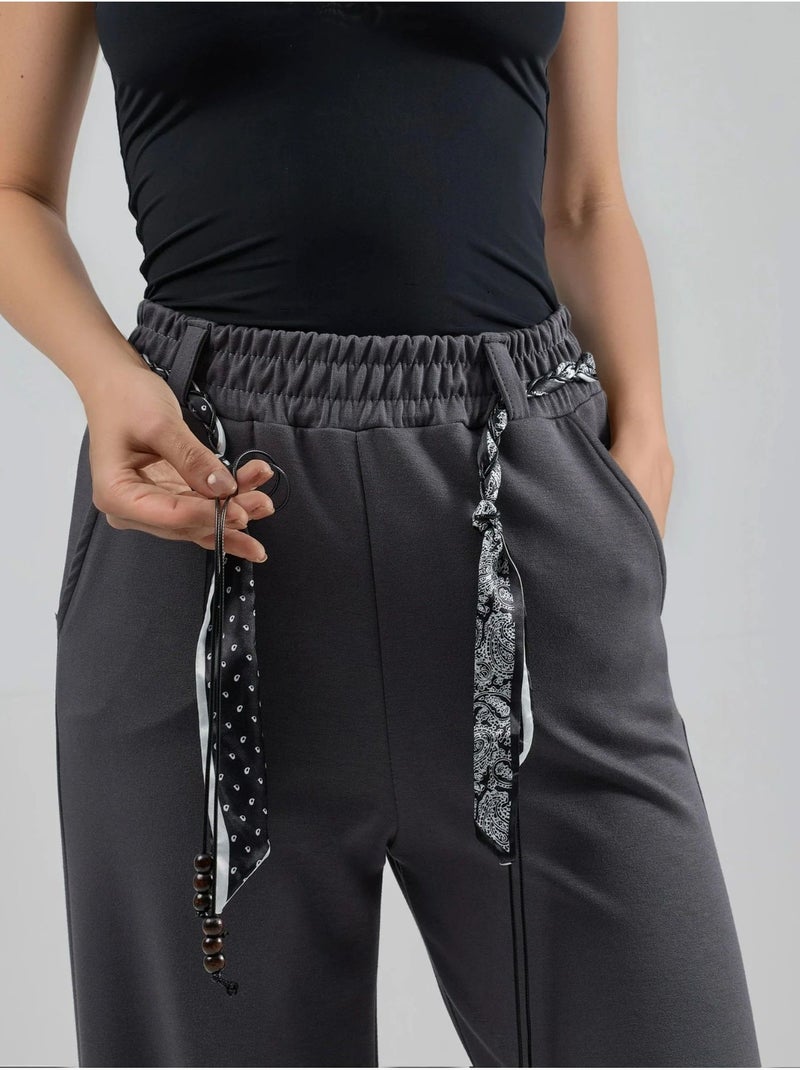 Pantalon en maille taille haute à jambes droites Gris - Kiabi
