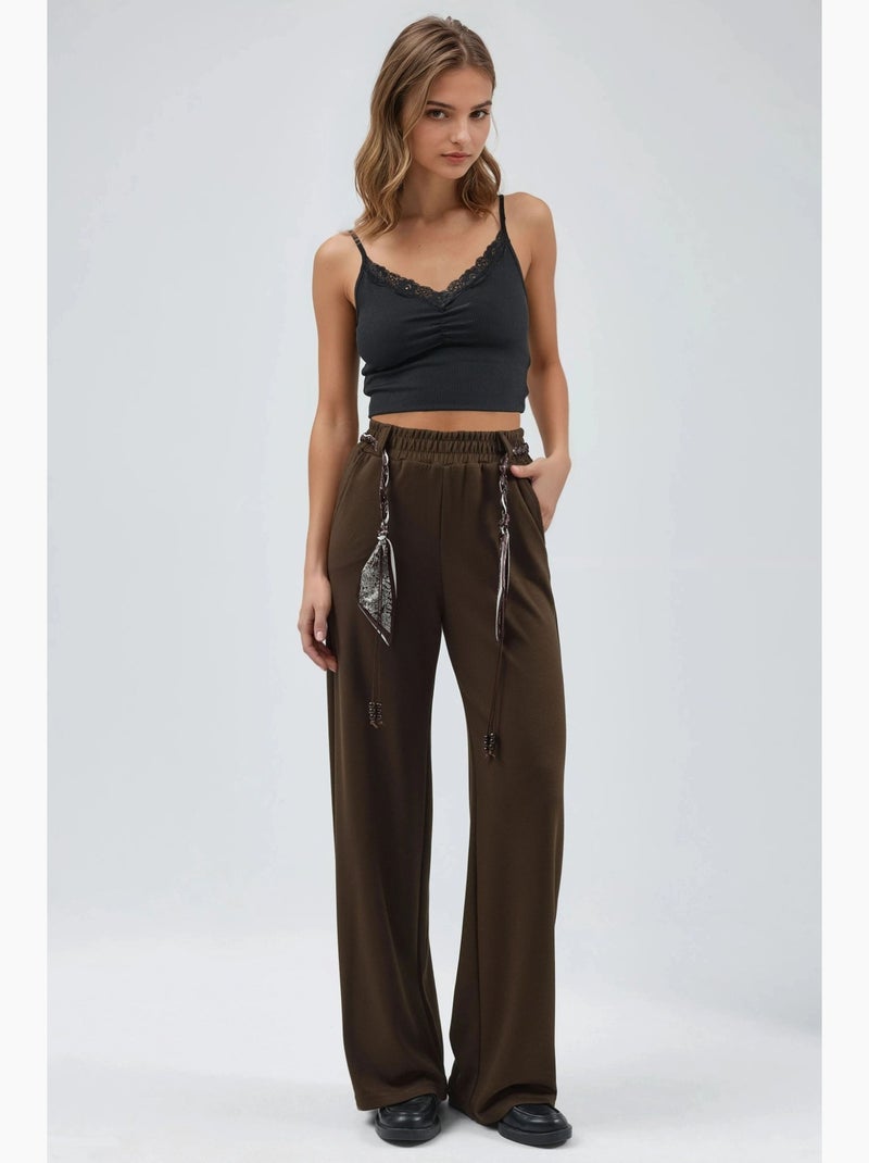 Pantalon en maille taille haute à jambes droites hiccup Marron foncé - Kiabi
