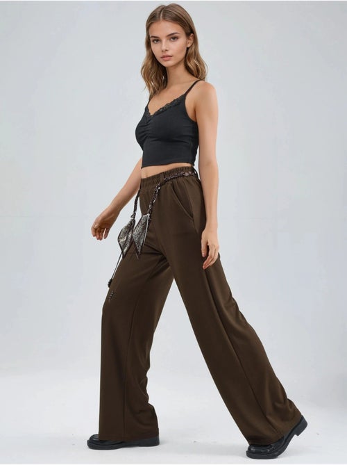 Pantalon en maille taille haute à jambes droites hiccup - Kiabi Pantalon en maille taille haute à jambes droites hiccup - Kiabi
