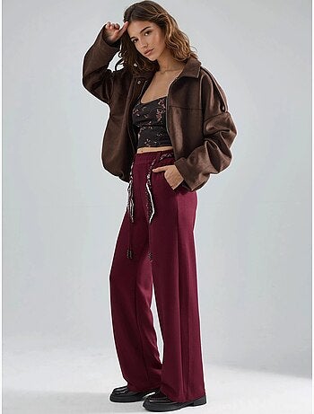 Pantalon en maille taille haute à jambes droites