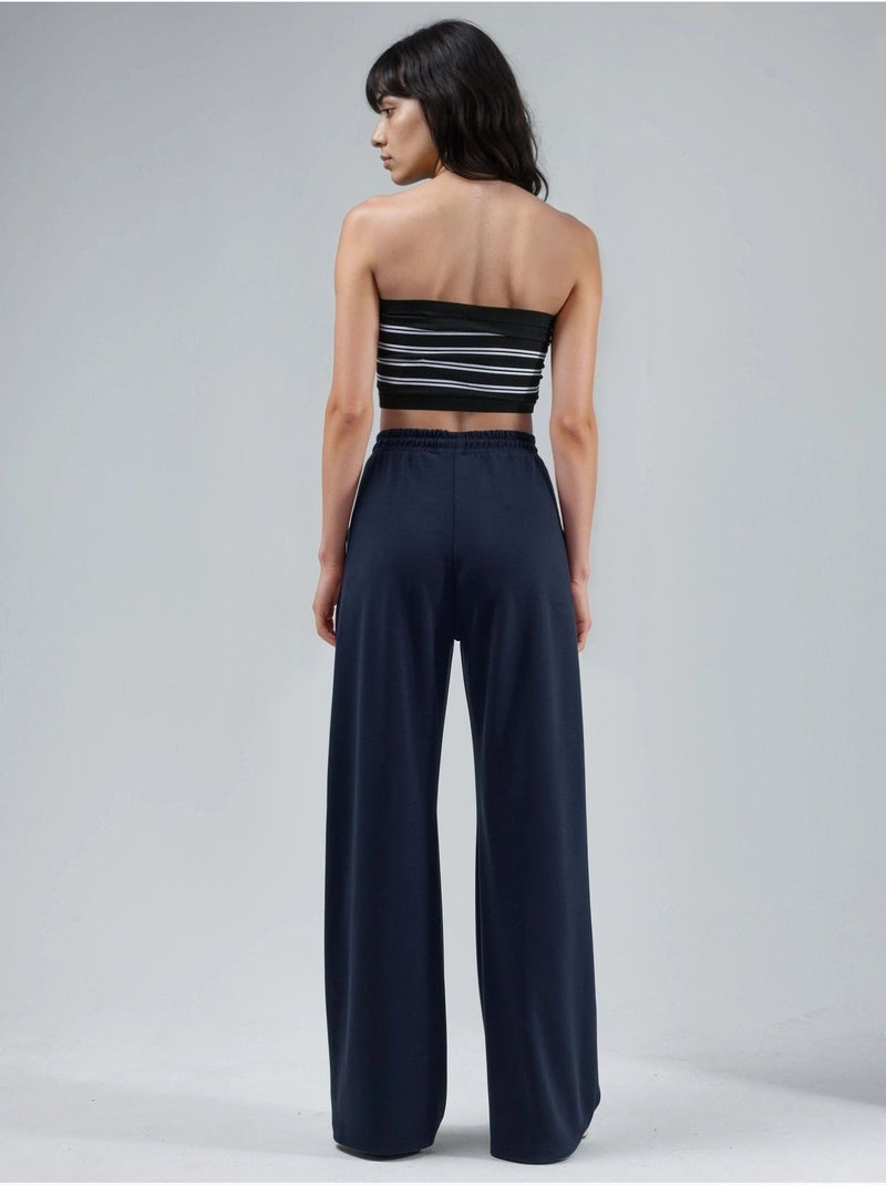 Pantalon en maille taille haute et jambes larges busem Bleu marine - Kiabi