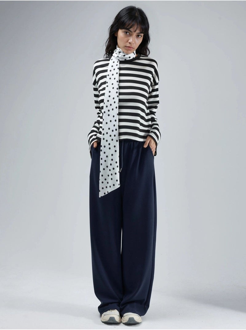 Pantalon en maille taille haute et jambes larges busem Bleu marine - Kiabi