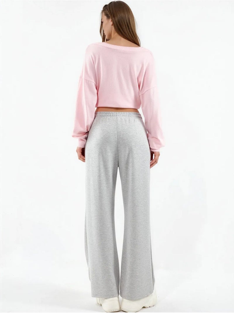 Pantalon en maille taille haute et jambes larges busem Gris clair - Kiabi
