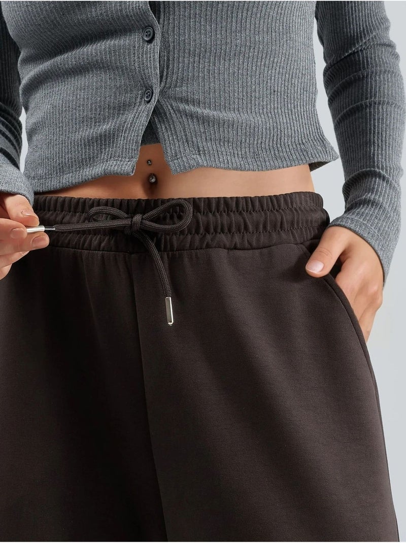 Pantalon en maille taille haute et jambes larges busem Marron foncé - Kiabi