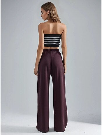 Pantalon en maille taille haute et jambes larges busem