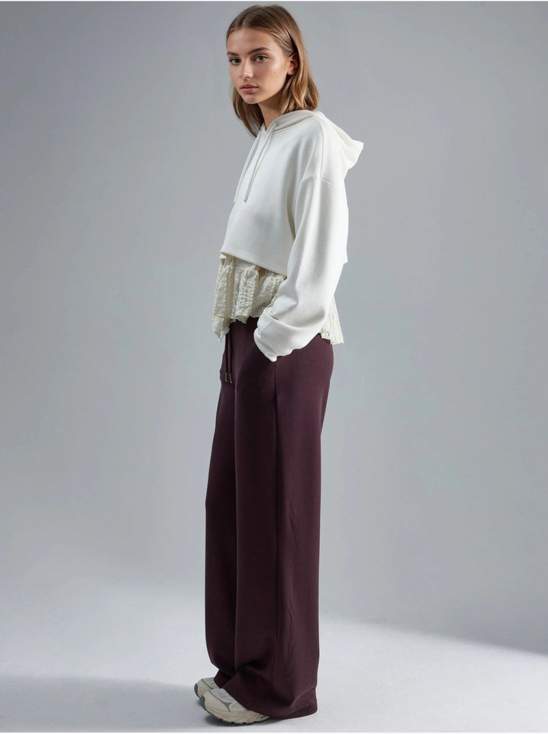 Pantalon en maille taille haute et jambes larges busem Rouge bordeaux - Kiabi