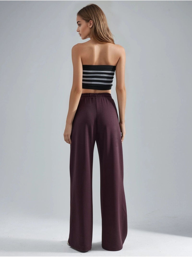 Pantalon en maille taille haute et jambes larges busem Rouge bordeaux - Kiabi