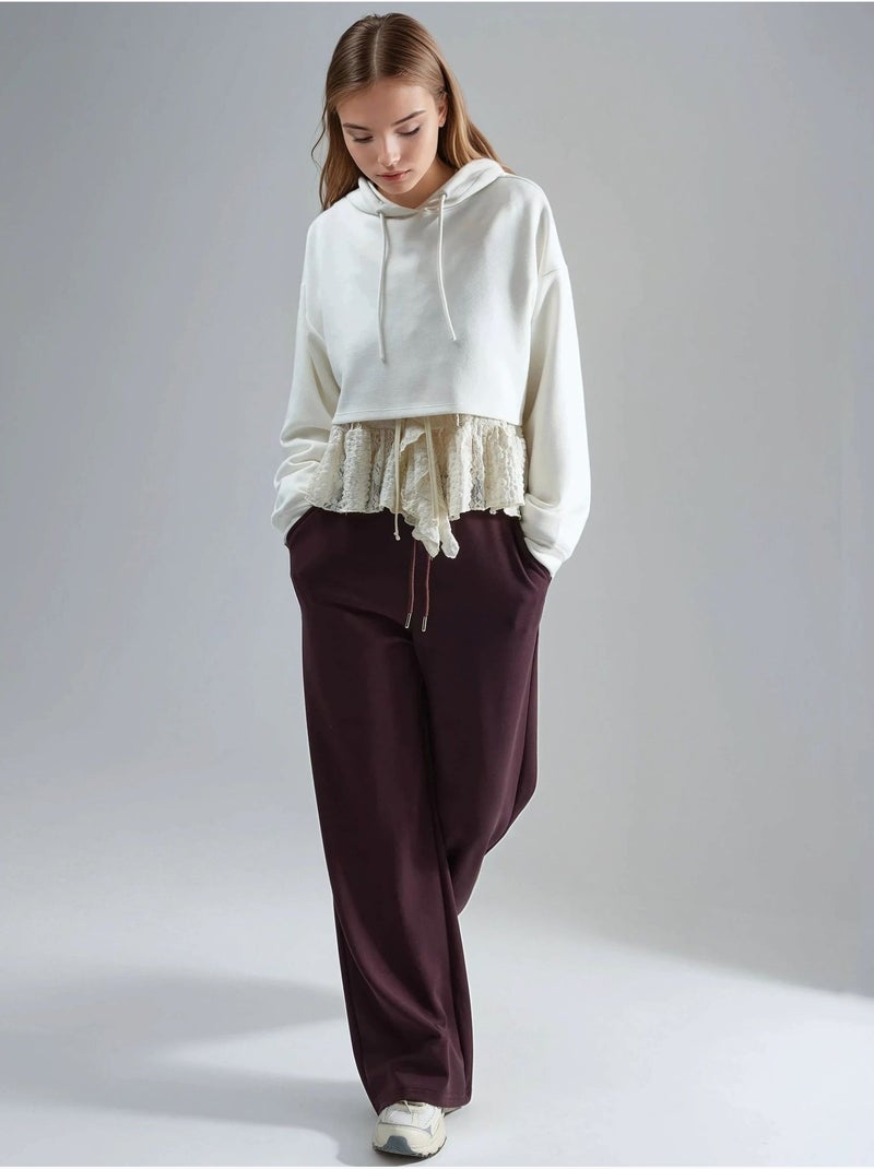 Pantalon en maille taille haute et jambes larges busem Rouge bordeaux - Kiabi