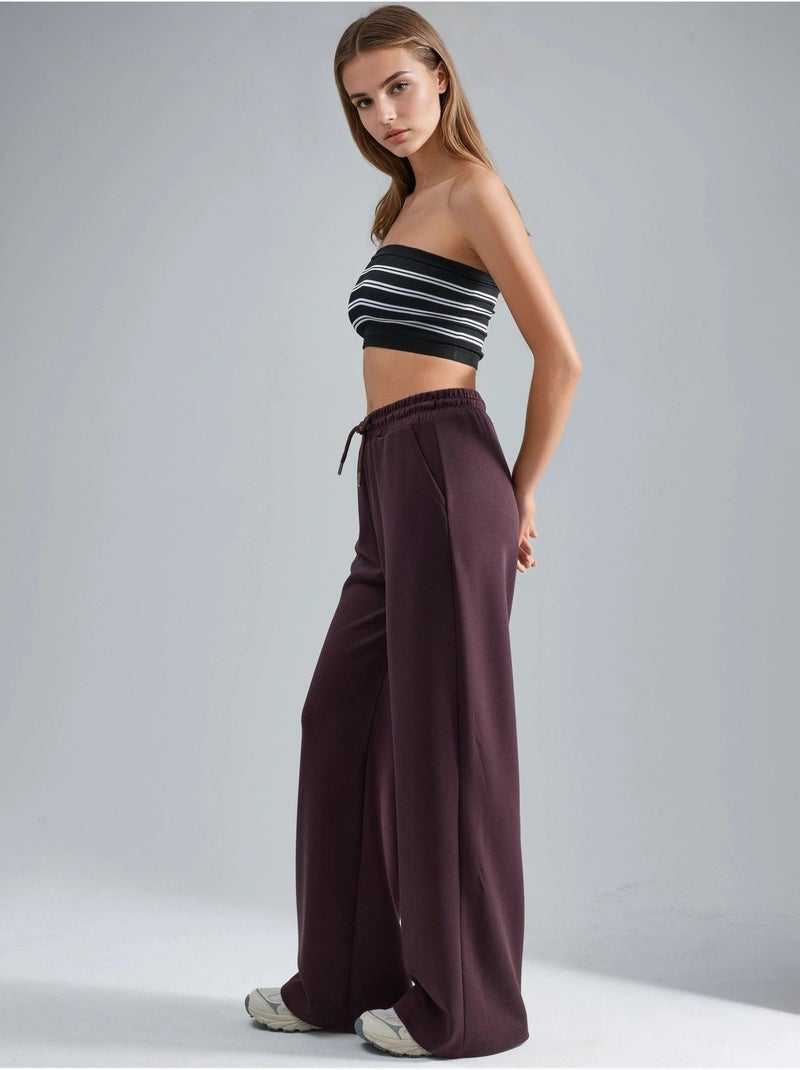 Pantalon en maille taille haute et jambes larges busem Rouge bordeaux - Kiabi