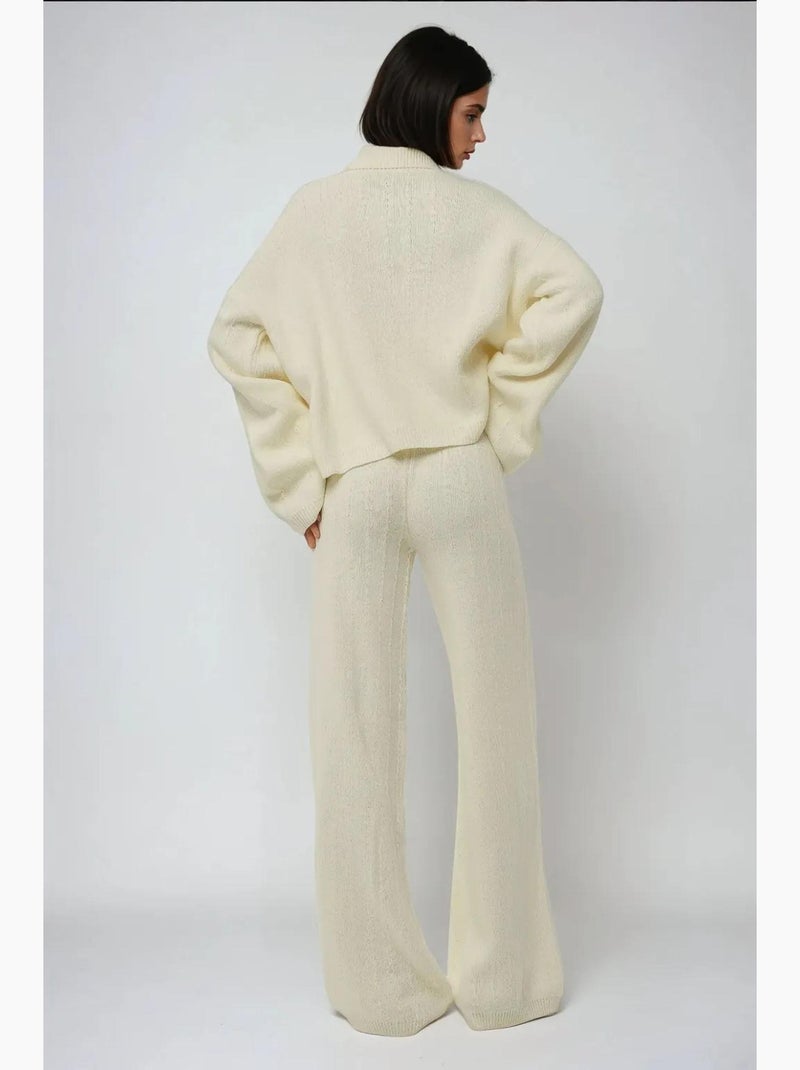 Pantalon en maille texturée jambe large hiccup Beige naturel - Kiabi