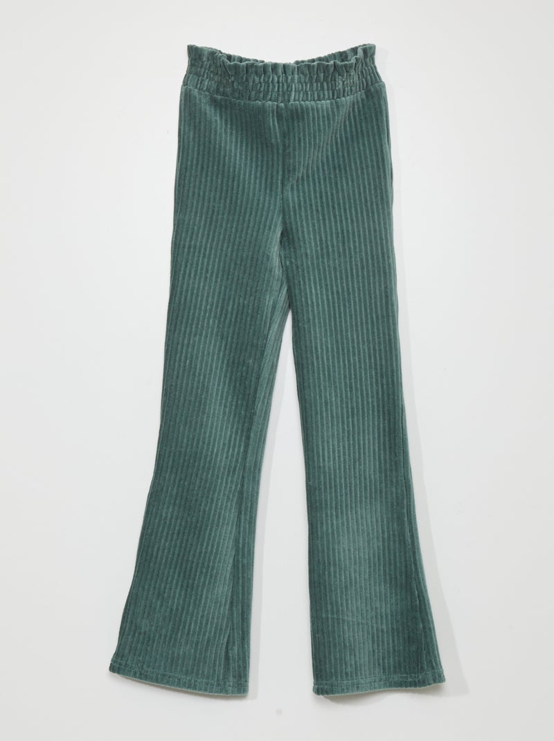 Pantalon en maille velours côtelée Vert - Kiabi
