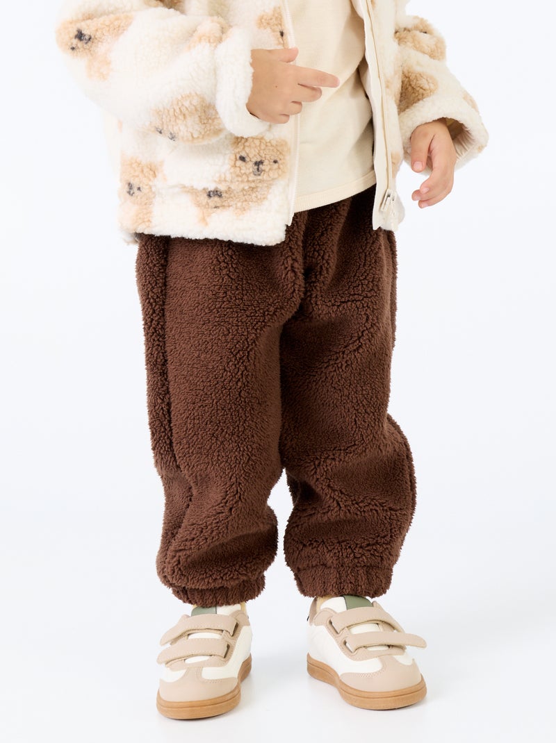 Pantalon en matière effet moutonné Marron - Kiabi
