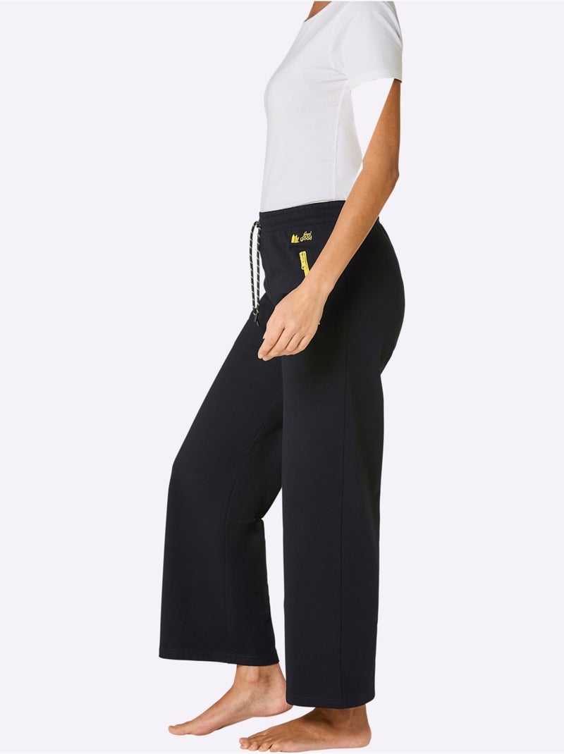 Pantalon en matière sweat avec ceinture à coulisse et poches zippées - Taille courte - Witt Noir - Kiabi