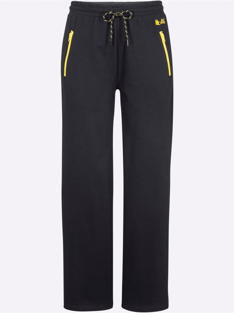 Pantalon en matière sweat avec ceinture à coulisse et poches zippées - Taille courte - Witt Noir - Kiabi