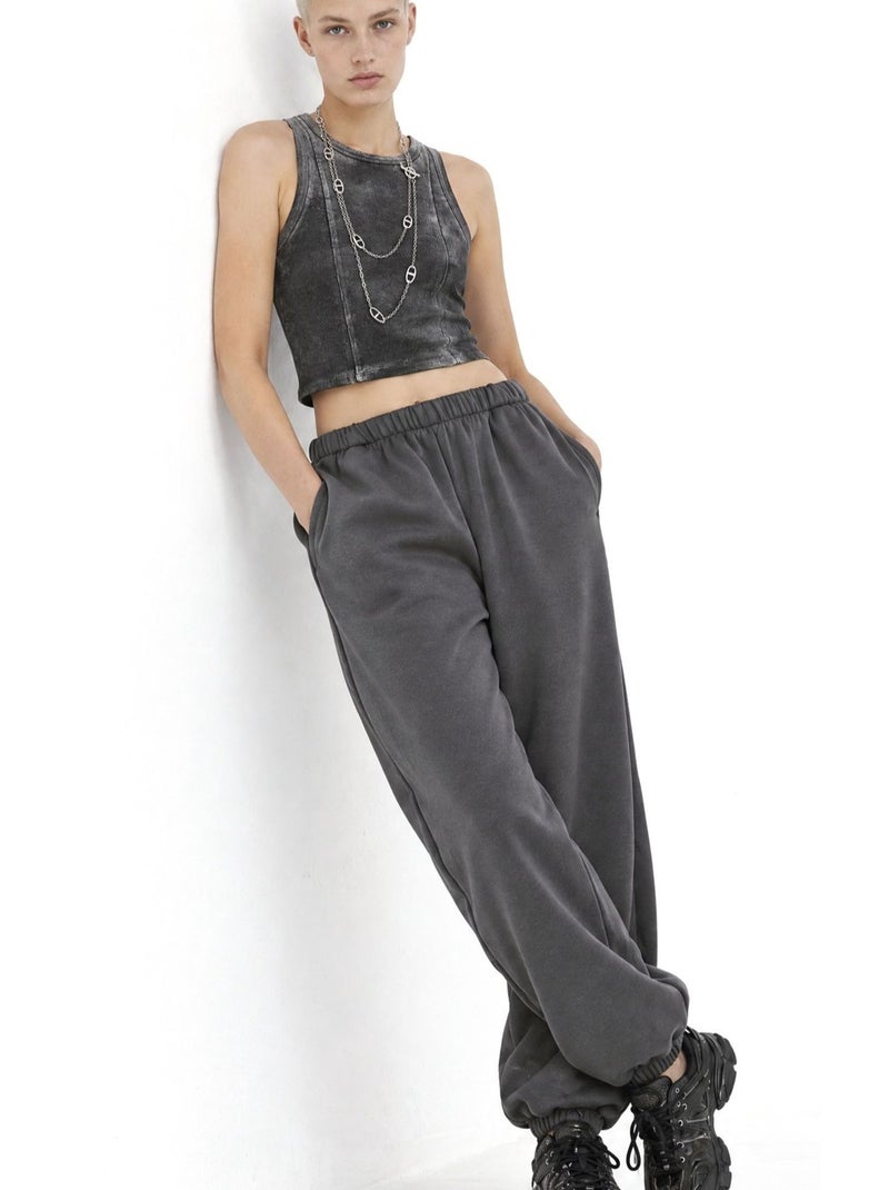 Pantalon en mélange de coton busem Gris Noir - Kiabi