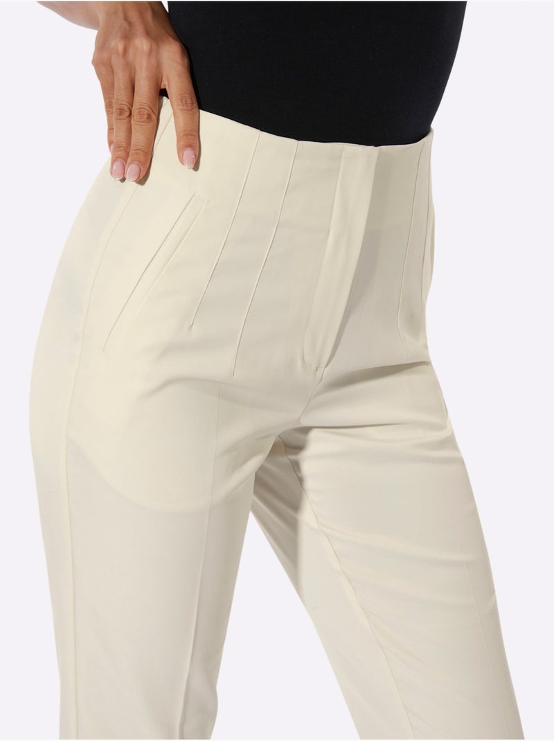 Pantalon En Mélange De Lyocell Nervures Décoratives - Taille Standard - Helline Ivoire - Kiabi