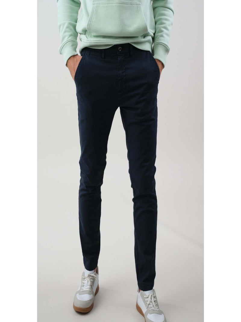 Pantalon en micro twill 'Deeluxe' Bleu marine - Kiabi
