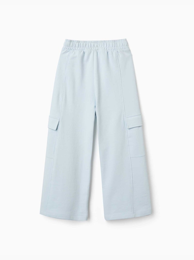 Pantalon en molleton à jambe large avec poches cargo Bleu clair - Kiabi