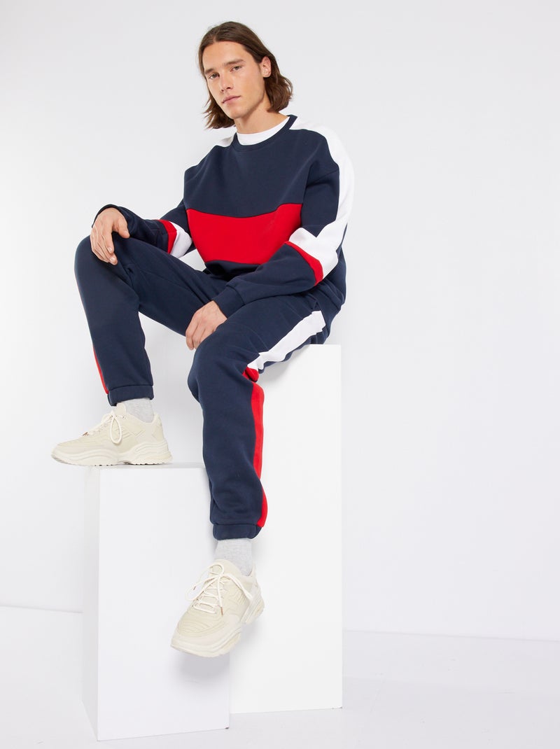 Pantalon en molleton color block bleu marine - Kiabi