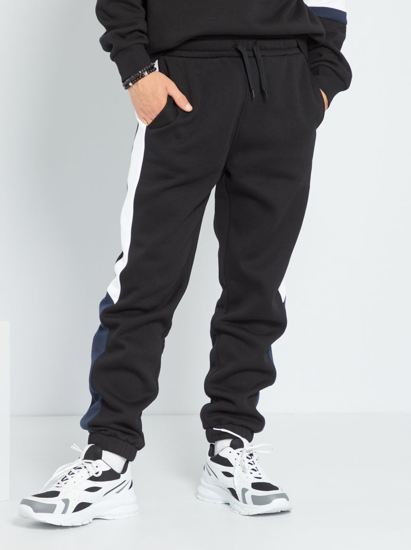 Pantalon en molleton color block noir - Kiabi