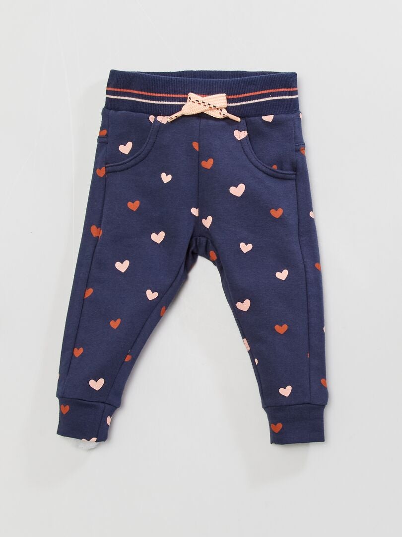 Pantalon en molleton imprimé 'cœurs' bleu marine - Kiabi