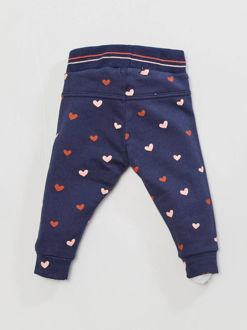 Pantalon en molleton imprimé 'cœurs' bleu marine - Kiabi