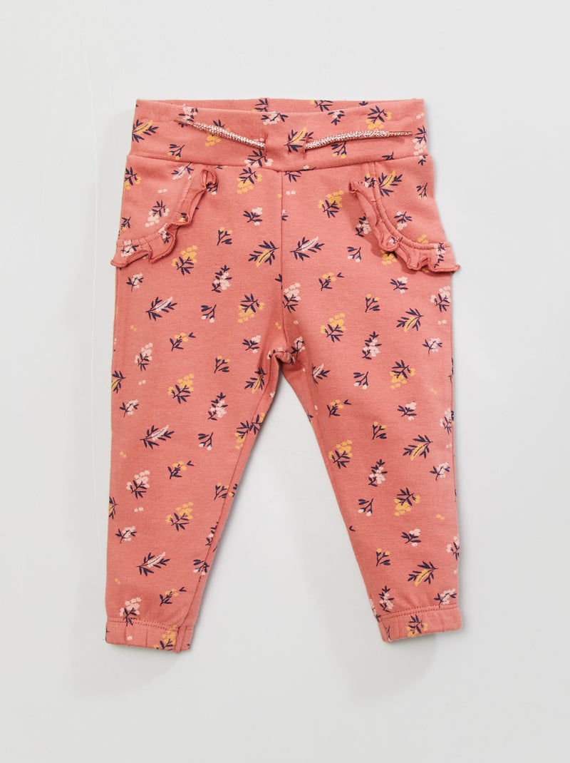 Pantalon en molleton imprimé 'fleurs' rose - Kiabi