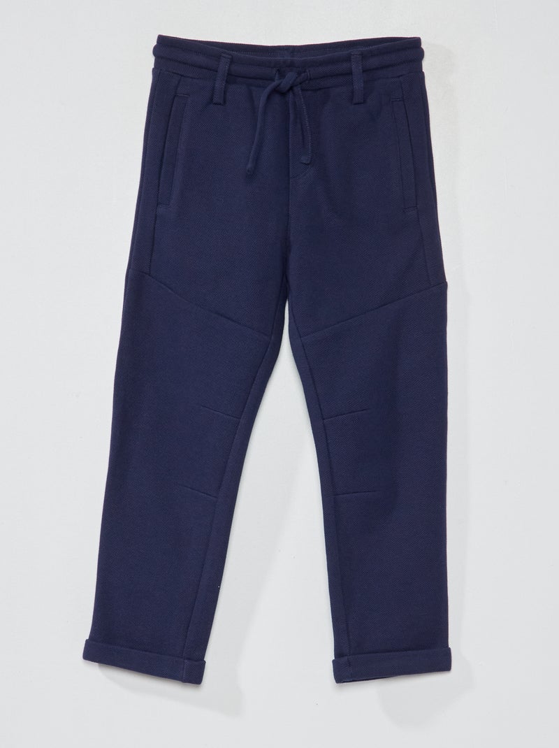 Pantalon en piqué de coton - Coupe + confortable bleu noir - Kiabi