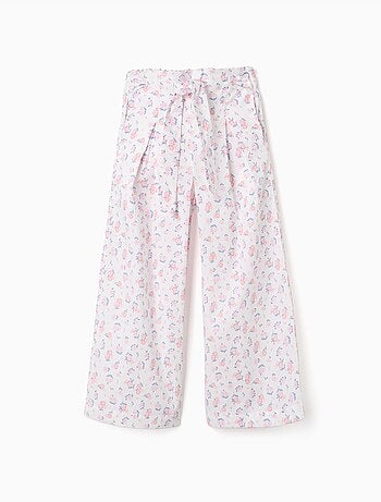 Pantalon en popeline à jambe large avec motif floral
