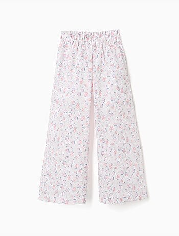 Pantalon en popeline à jambe large avec motif floral