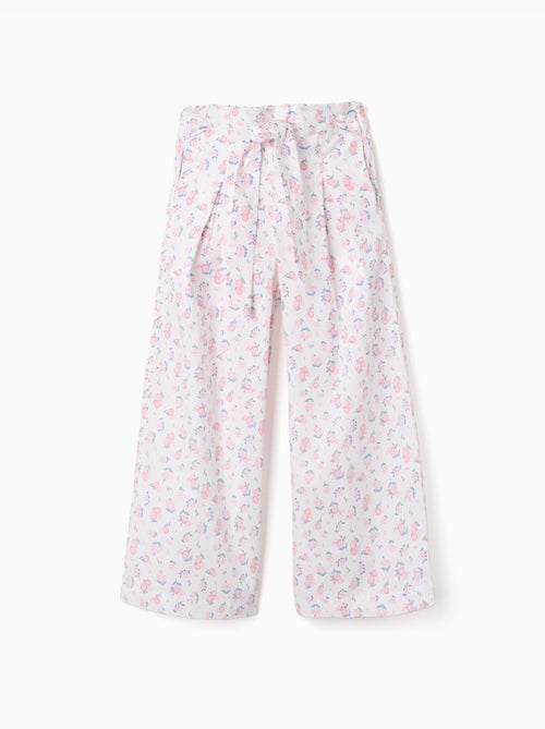 Pantalon en popeline à jambe large avec motif floral - Kiabi