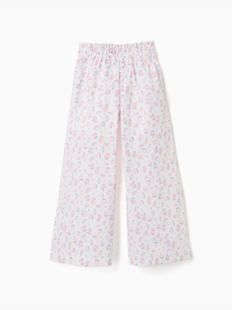 Pantalon en popeline à jambe large avec motif floral Blanc - Kiabi