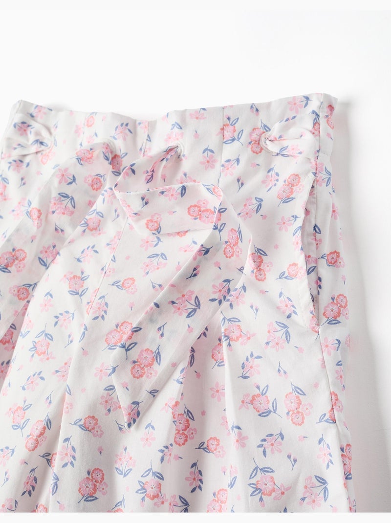Pantalon en popeline à jambe large avec motif floral Blanc - Kiabi