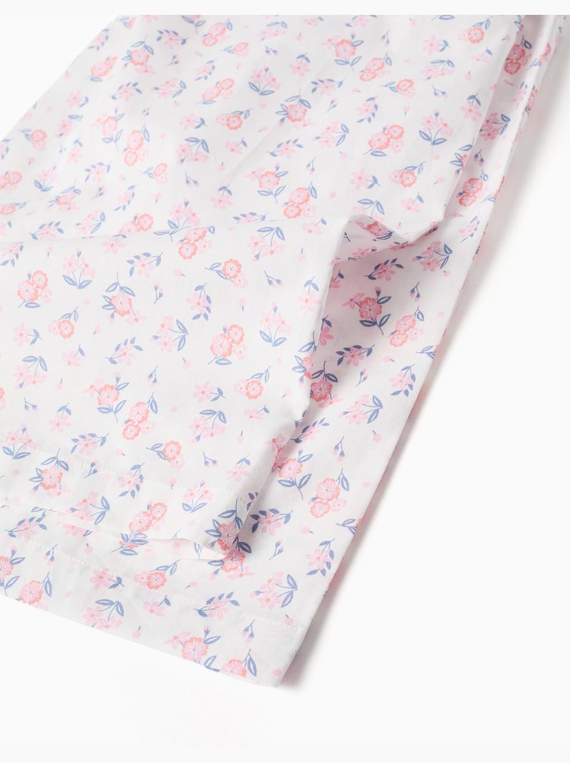 Pantalon en popeline à jambe large avec motif floral Blanc - Kiabi