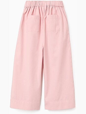 Pantalon en popeline à jambes larges et plis à l'avant