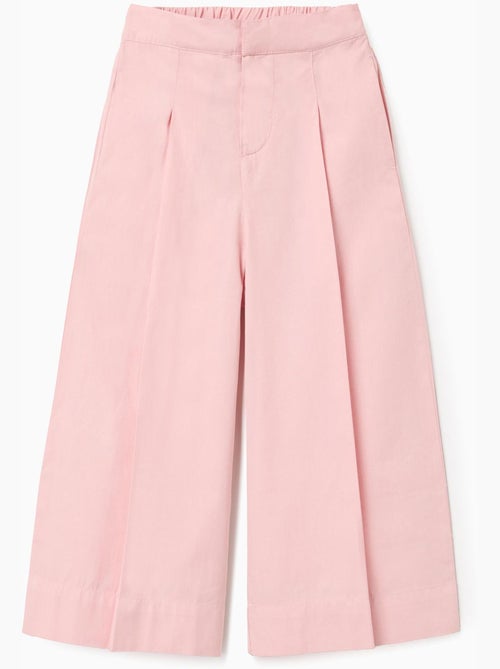 Pantalon en popeline à jambes larges et plis à l'avant - Kiabi