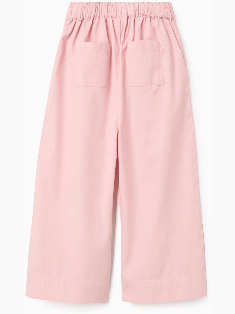 Pantalon en popeline à jambes larges et plis à l'avant Rose clair - Kiabi